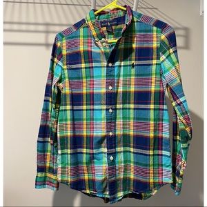 Ralph Lauren Boy’s Blue Multicolor Plaid Long Sleeve Button Up